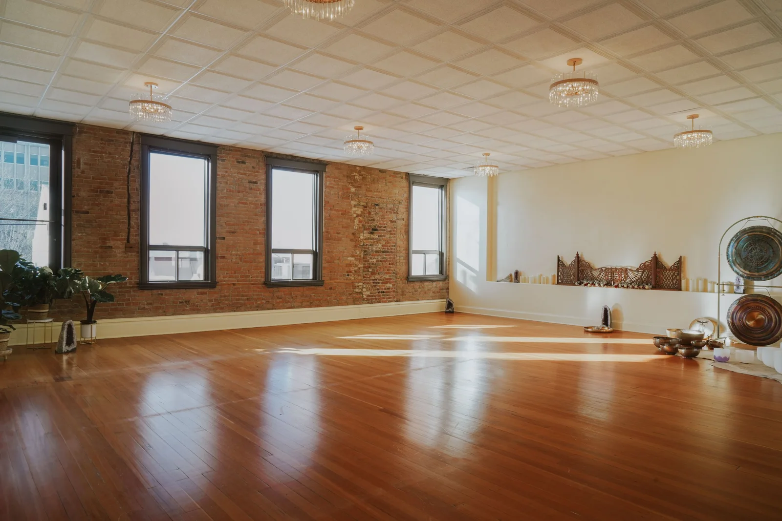 Light-filled practice room at Light House in downtown Bozeman